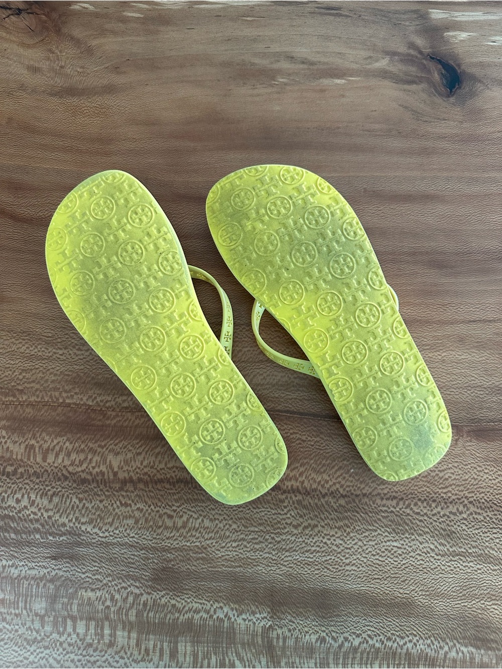Tory Burch Yellow Strap Taupe Thin Footbed Flip Flop Sandals Thong | Size: 10 - Picture 2 of 12